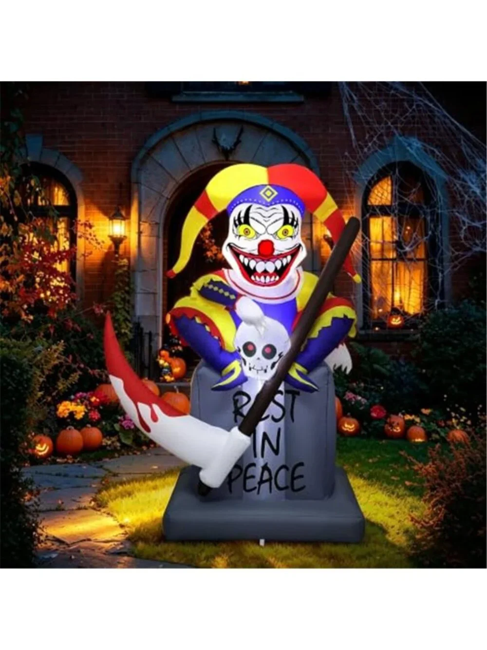 Lulu Home 6FT Halloween Inflatable Tombstone with Clown, White LED Lighted